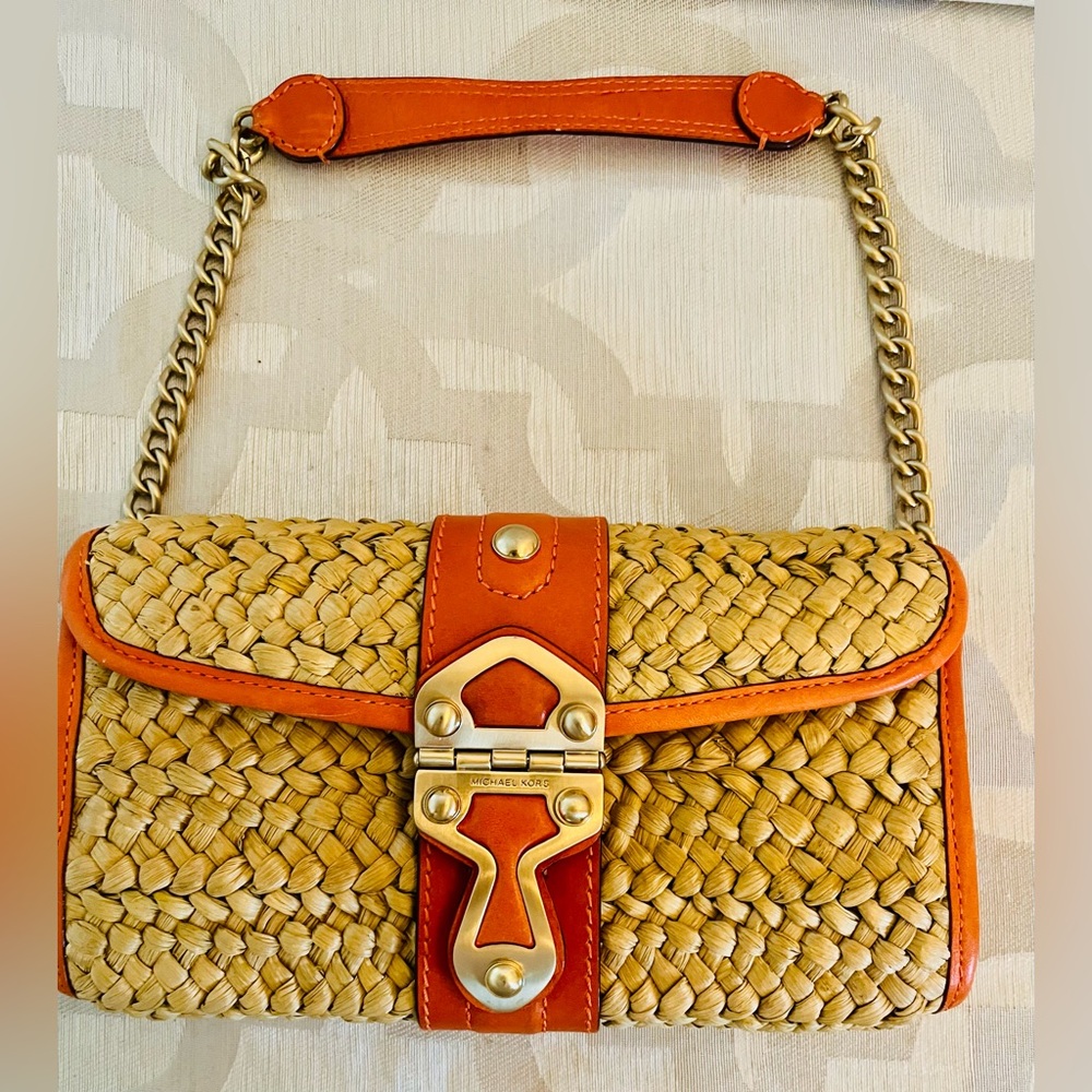 Like New. Fab Michael Kors Woven Orange Leather Bag with Brass Hardware